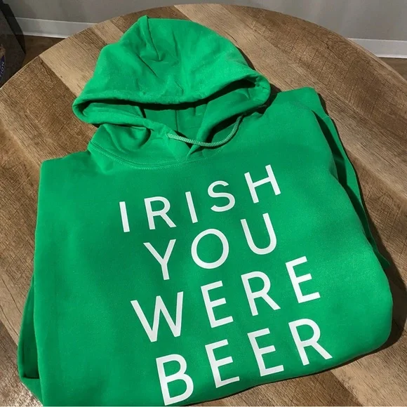 St. Patrick’s Day IRISH YOU WERE BEER Hooded Sweatshirt - Picture 2 of 7